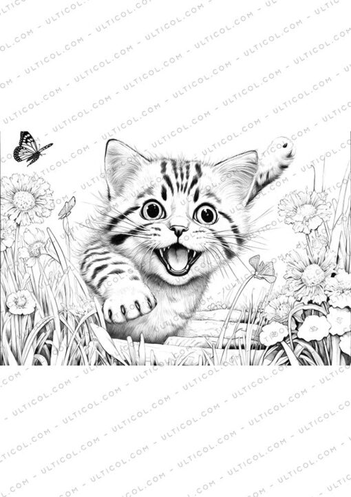 Cat Grayscale Coloring Pages