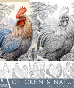 Farmland Chicken Grayscale Coloring Pages