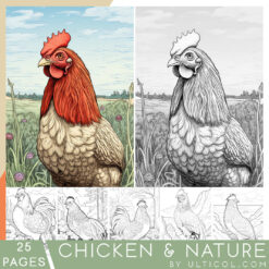 Chicken Grayscale Coloring Pages