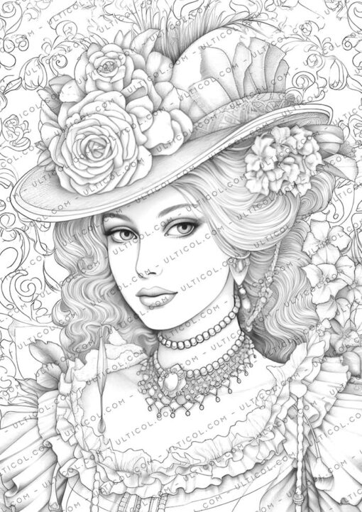 Victorian Women Coloring Book adults Vintage Ladies Grayscale Coloring ...