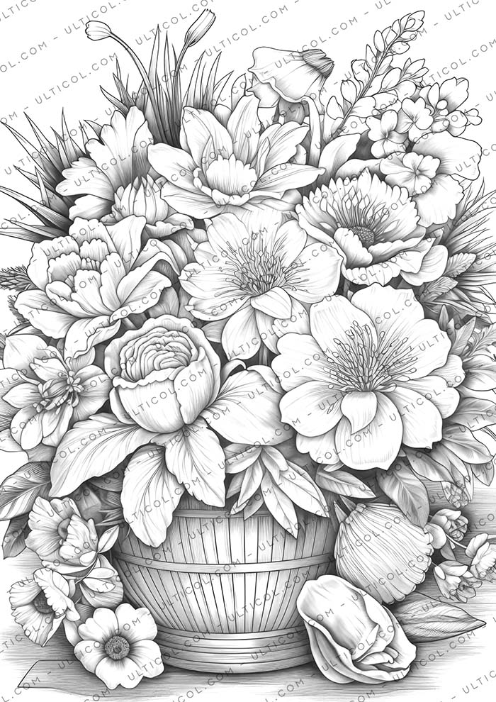 Floral Basket Coloring