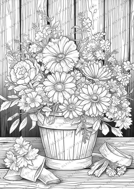 Floral Basket Coloring