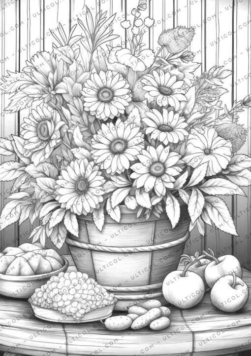 Floral Basket Coloring