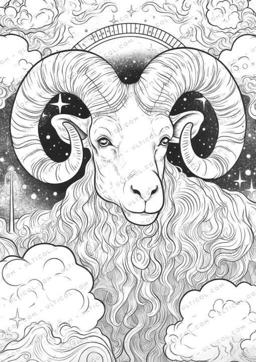 25 Aries zodiac Grayscale Coloring Pages