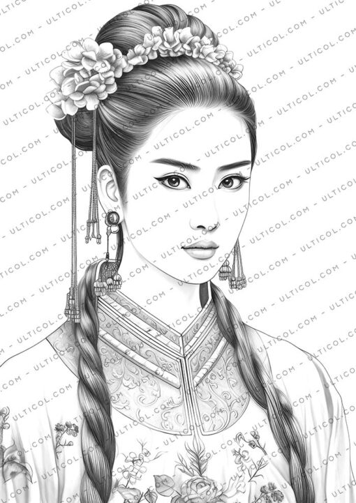 Beautiful Chinese Women Coloring