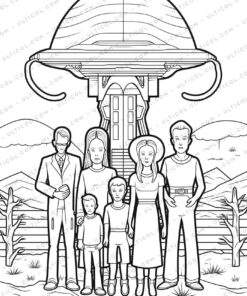 25 Alien Encounters Grayscale Coloring Pages