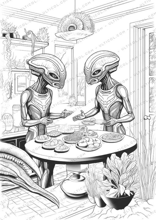 25 Alien Grayscale Coloring Pages