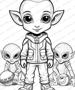 25 Aliens on Earth Grayscale Coloring Pages