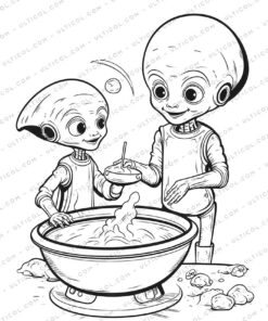 25 Alien Friends Grayscale Coloring Pages