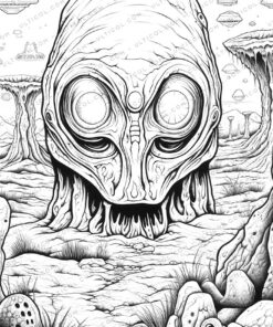 25 Aliens on Earth Grayscale Coloring Pages