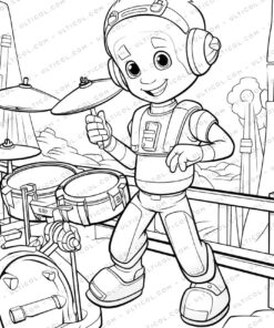 Robot Band Grayscale Coloring Pages