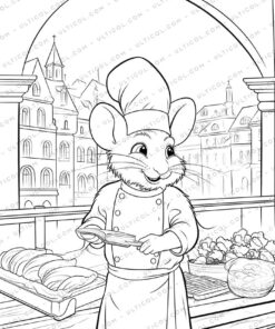 Mouse Chef Grayscale Coloring Pages