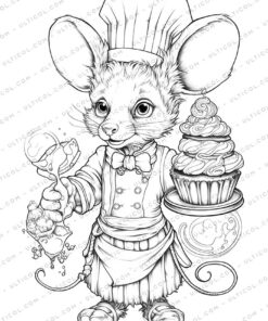 Mouse Chef Grayscale Coloring Pages