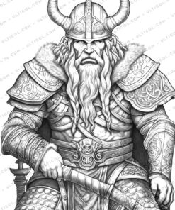 Viking Coloring Page Book, Adults + Kids - Instant Download Grayscale Coloring Page