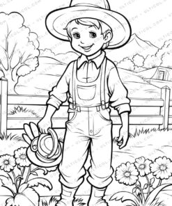 Rural Fashion Grayscale Coloring Pages