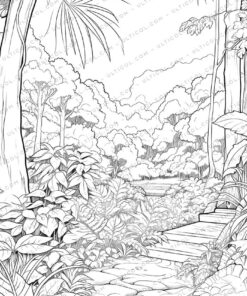 Tropical Paradise Grayscale Coloring Pages