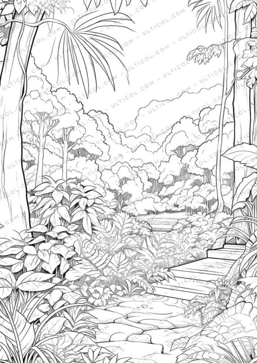 Tropical Paradise Grayscale Coloring Pages