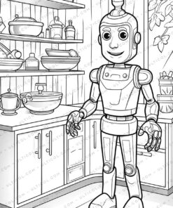 Robot Chef Grayscale Coloring Pages
