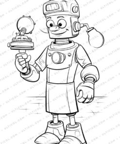 Robot Chef Grayscale Coloring Pages