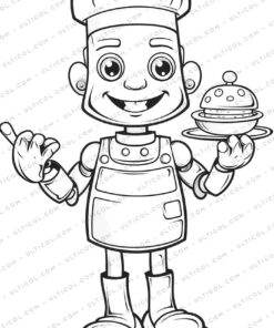 Robot Chef Grayscale Coloring Pages