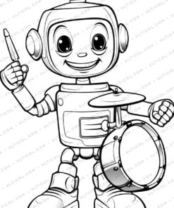 Robot Band Grayscale Coloring Pages