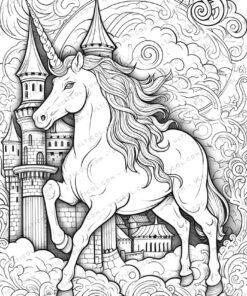 Unicorn Grayscale Coloring Pages