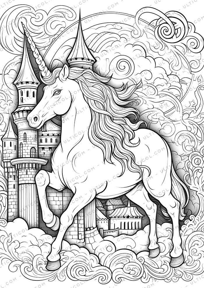 Unicorn Grayscale Coloring Pages