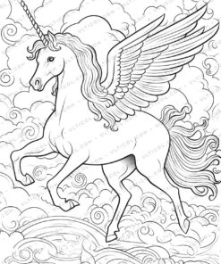 Unicorn Grayscale Coloring Pages