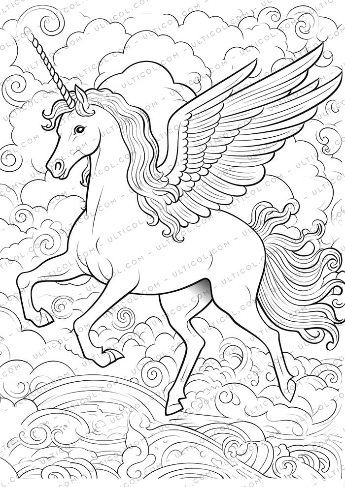 Unicorn Grayscale Coloring Pages