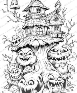 Halloween Grayscale Coloring Pages