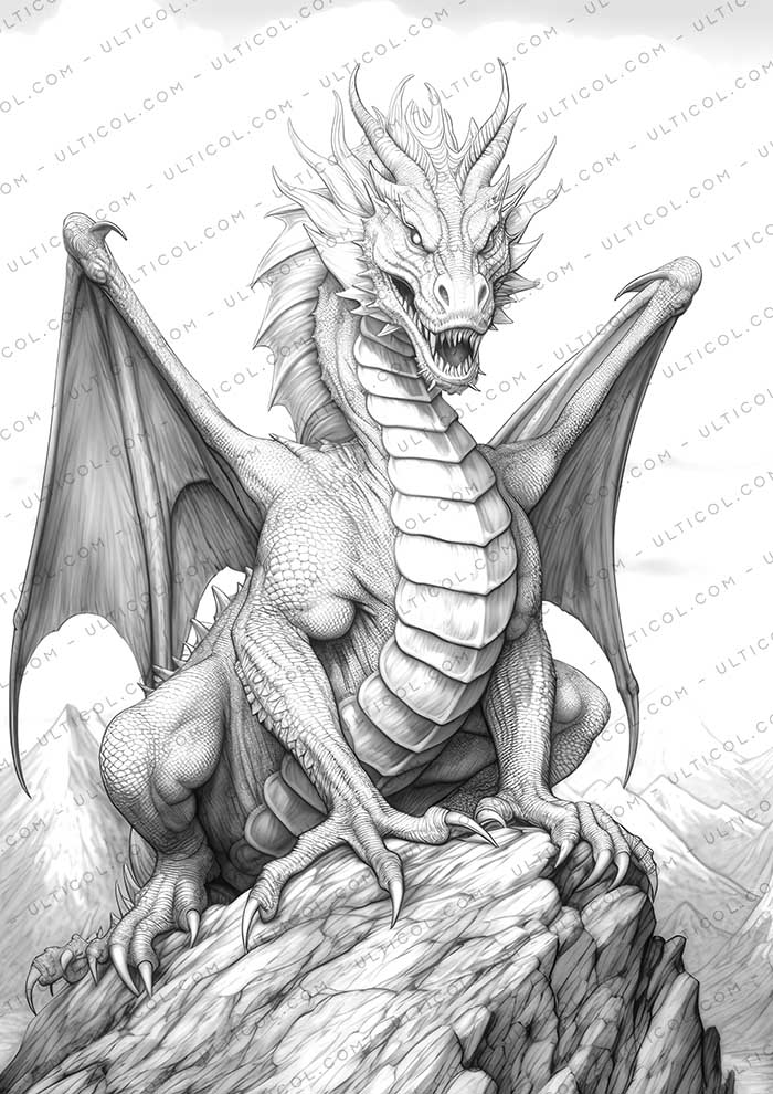 Dragon Fantasy Coloring Page Book, Adults + kids