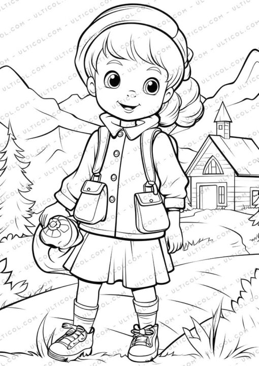 School Fashion Grayscale Coloring Pages