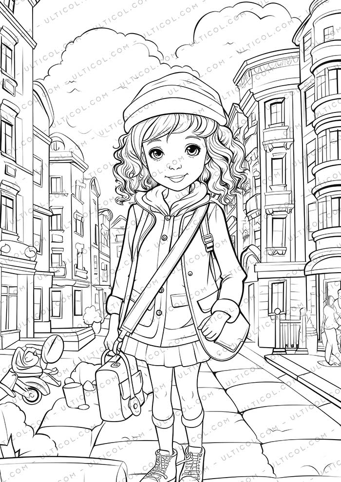 School Fashion Grayscale Coloring Pages