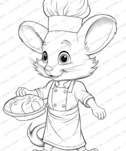 Mouse Chef Grayscale Coloring Pages