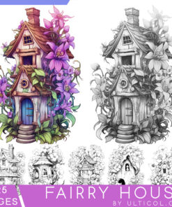 Fairy Homes Grayscale Coloring Pages