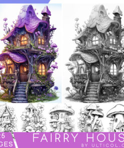 Fairy House Grayscale Coloring Pages