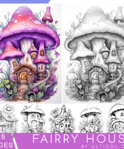 Enchanted Fairy Houses Grayscale Coloring Pages