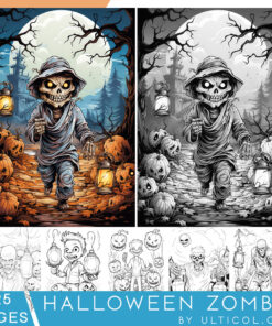 Halloween Zombie Grayscale Coloring Pages