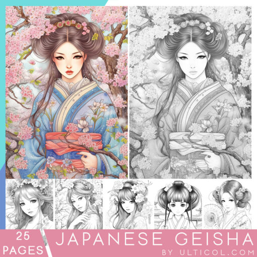 Japanese Geisha Coloring Book