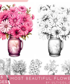 Beautiful Flowers Grayscale Coloring Pages