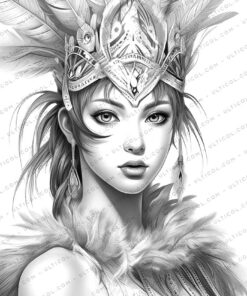 Mysterious Girl Grayscale Coloring Pages