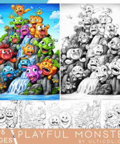 Cute Monsters Grayscale Coloring Pages