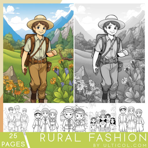 Rural Fashion Grayscale Coloring Pages