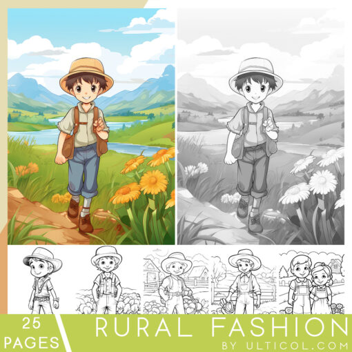 Rural Fashion Grayscale Coloring Pages