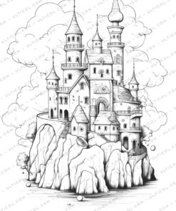 Enchanted Fairy Houses Grayscale Coloring Pages