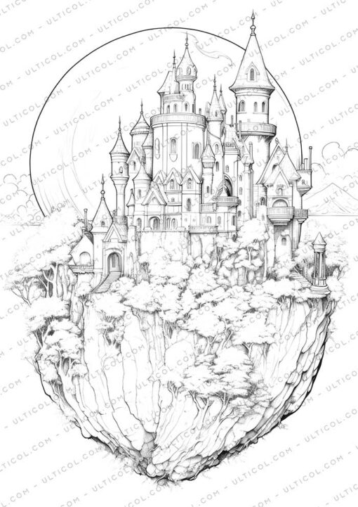 Enchanted Fairy Houses Grayscale Coloring Pages