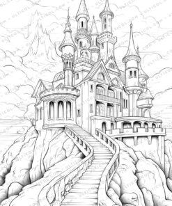 Enchanted Fairy Houses Grayscale Coloring Pages