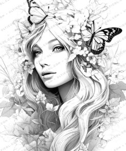 Fairy Queen Grayscale Coloring Pages