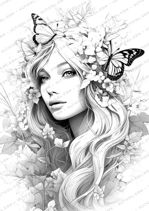 Fairy Queen Grayscale Coloring Pages