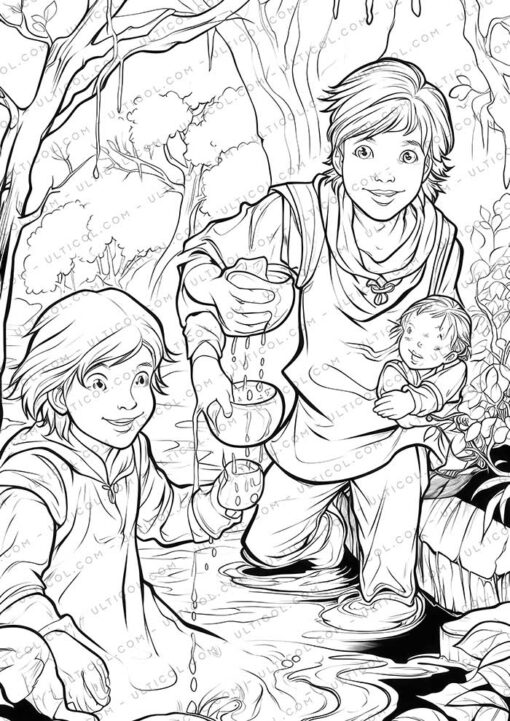 ack and the Beanstalk Grayscale Coloring Pages